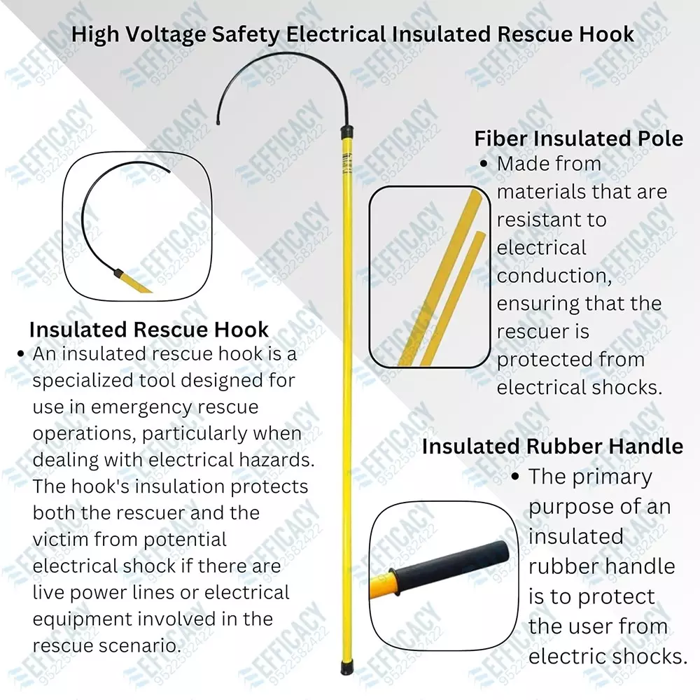 EFFICACY Electrical Rescue Hook 183 cm (6 ft) Extra Wide Hook Non-Slip Black & Yellow for 33 kW