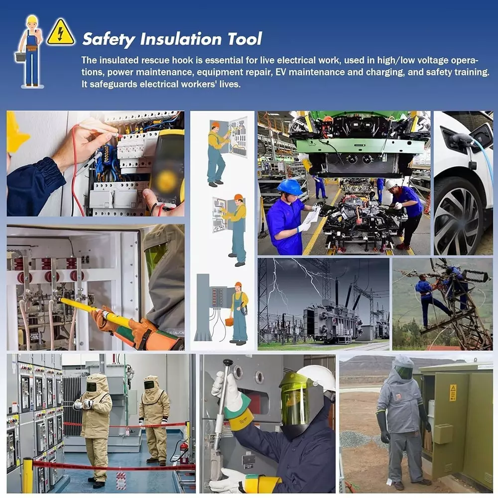 EFFICACY Electrical Rescue Hook 183 cm (6 ft) Extra Wide Hook Non-Slip Black & Yellow for 33 kW