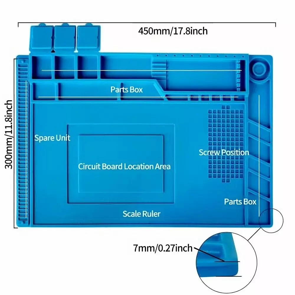 GLOBALSS Tool Mat Blue Square Shape 1x1.5 ft
