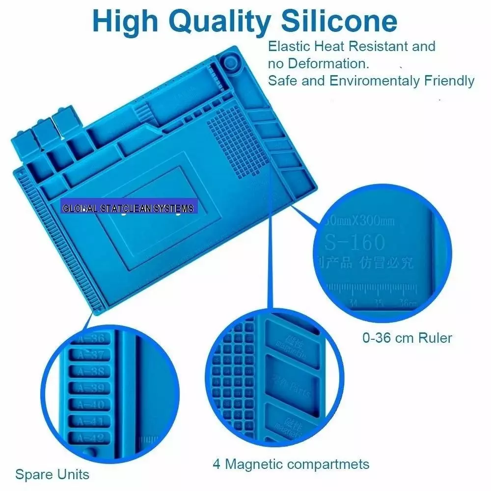 GLOBALSS Tool Mat Blue Square Shape 1x1.5 ft