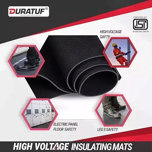 DURATUF XVolt Insulating Mat 1x2 m Size 2 mm Thickness Class A Black for Electrical Purpose Upto 3.3 kV (Pack of 50)