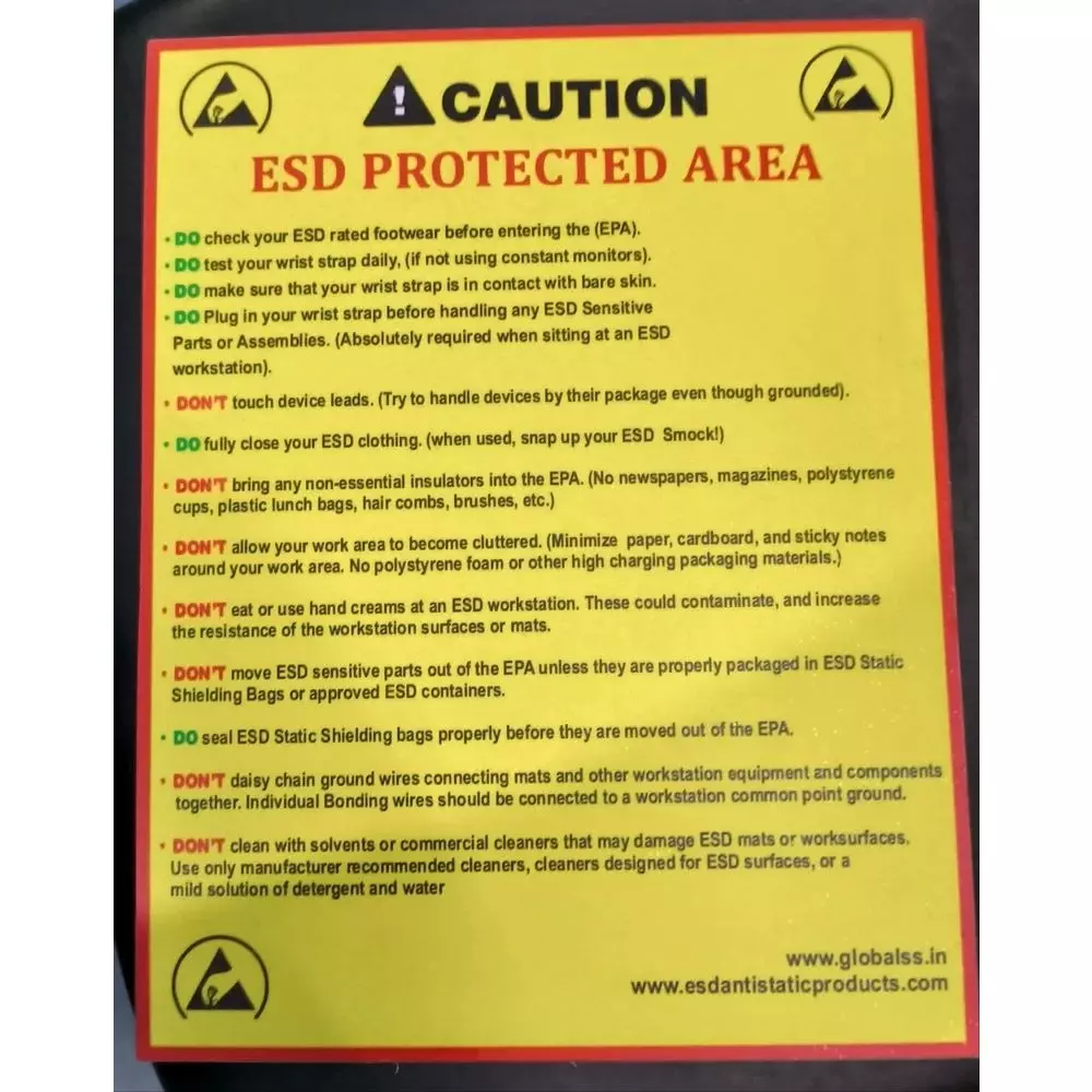 GLOBALSS ESD Awareness Poster PVC / PP Base Yellow