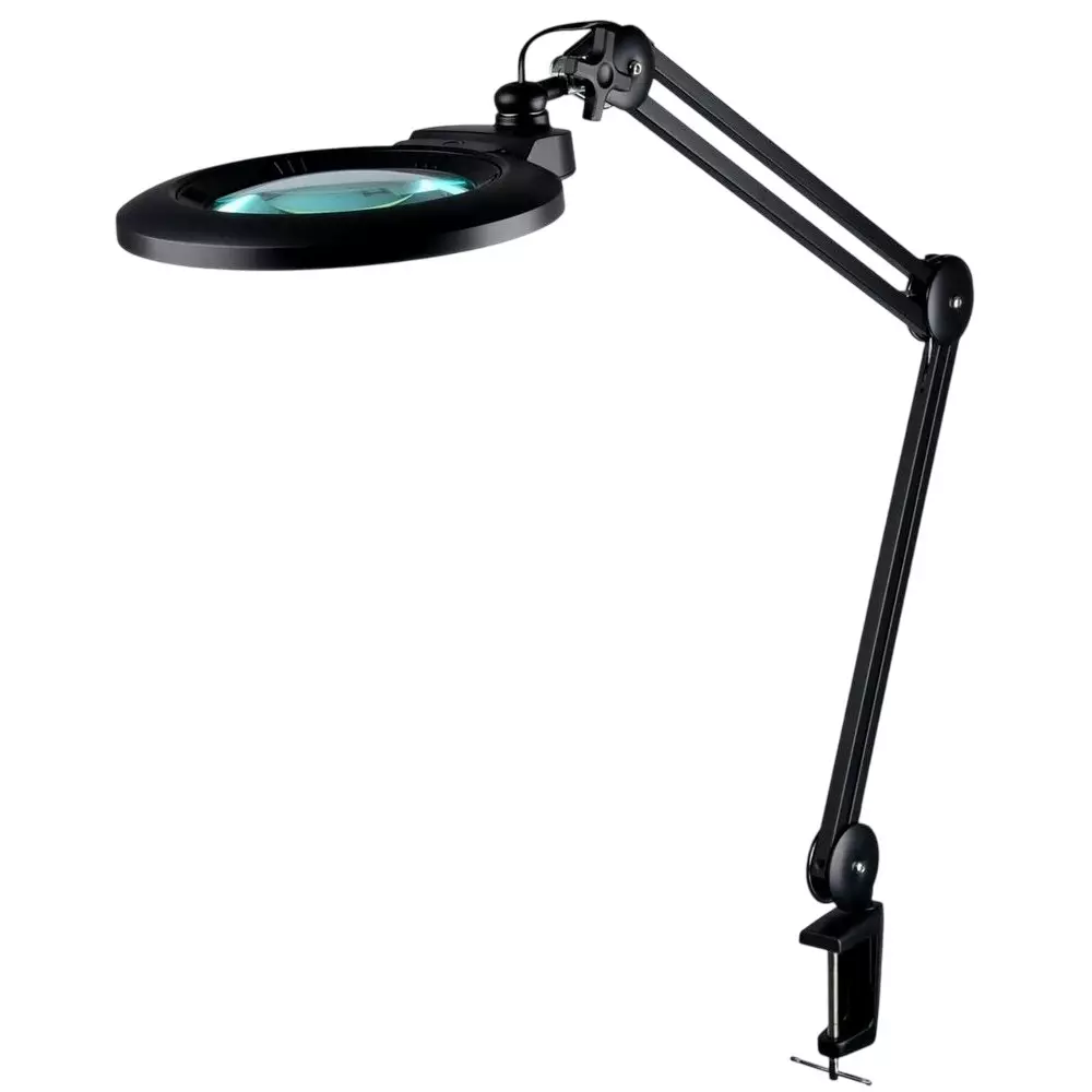 GLOBALSS ESD Safe Magnifier LED Lamp Black 3D 5X Clamp Type Mounting