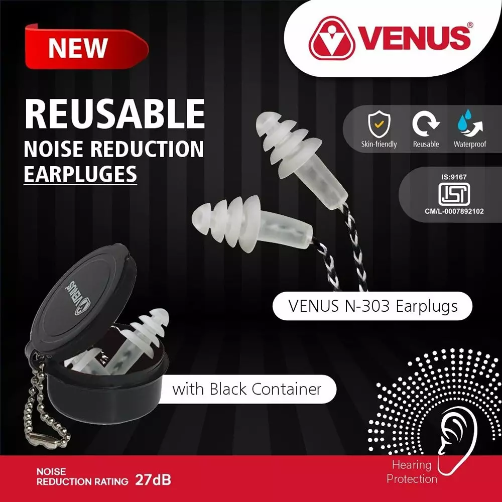 venus-n-303-reusable-earplugs-polyvinyl-chloride-pvc-tpe-27-db-nrr-multi-flange-transparent-clear-free-size-120611401-pack-of-10-pair