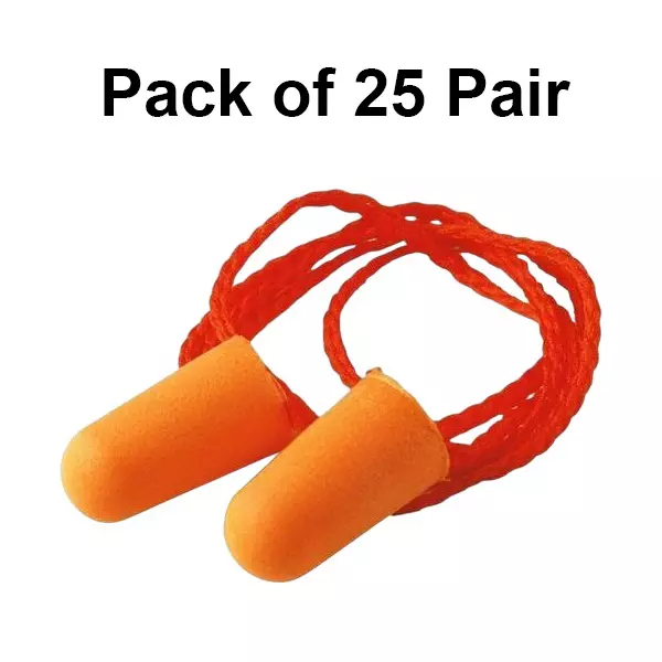 3M Corded Moulded Earplugs Orange Polyurethane Noise Reduction for Musician’s, Swimming & Industrial Use, H-101 (Pack of 25 Pair)