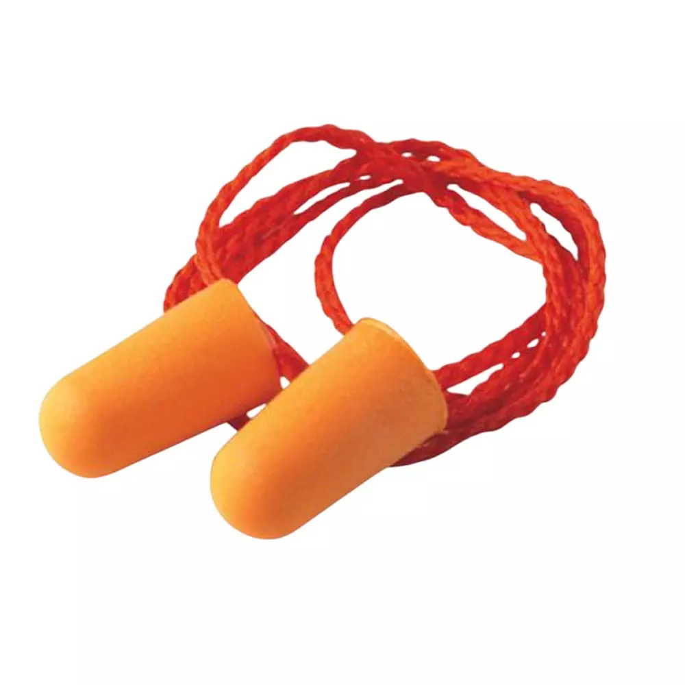 Udyogi Corded Ear Plug Food Grade Soft PU Foam Orange 38 dB SNR Universal Fit, FP-01