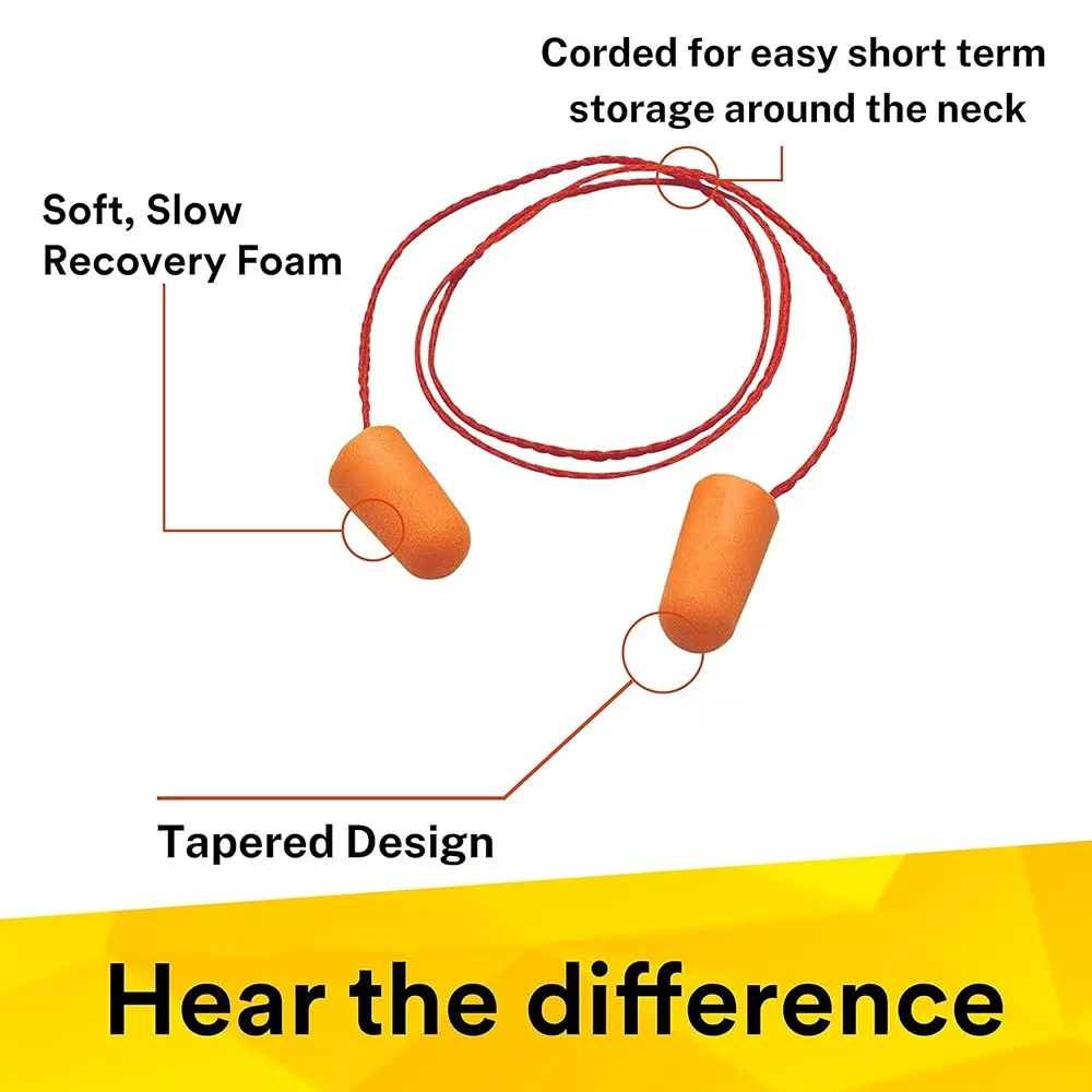 3M Corded Moulded Earplugs Orange Foam Noise Protection for Musician’s, Swimming & Industrial Use, 1110 (Pack of 5 Pair)