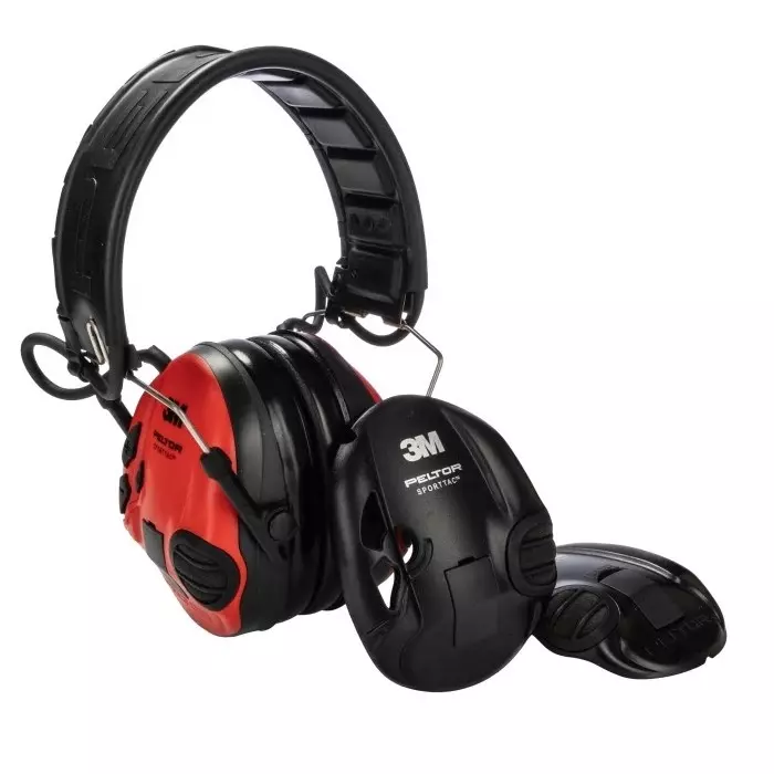 3M SportTac Wired Electronic Ear Defenders with Headband 26dB Red, MT16H210F-478-RD