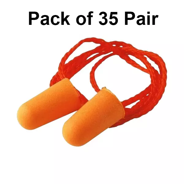 3M Corded Moulded Earplugs Orange Polyurethane Noise Reduction for Musician’s, Swimming & Industrial Use, H-101 (Pack of 35 Pair)