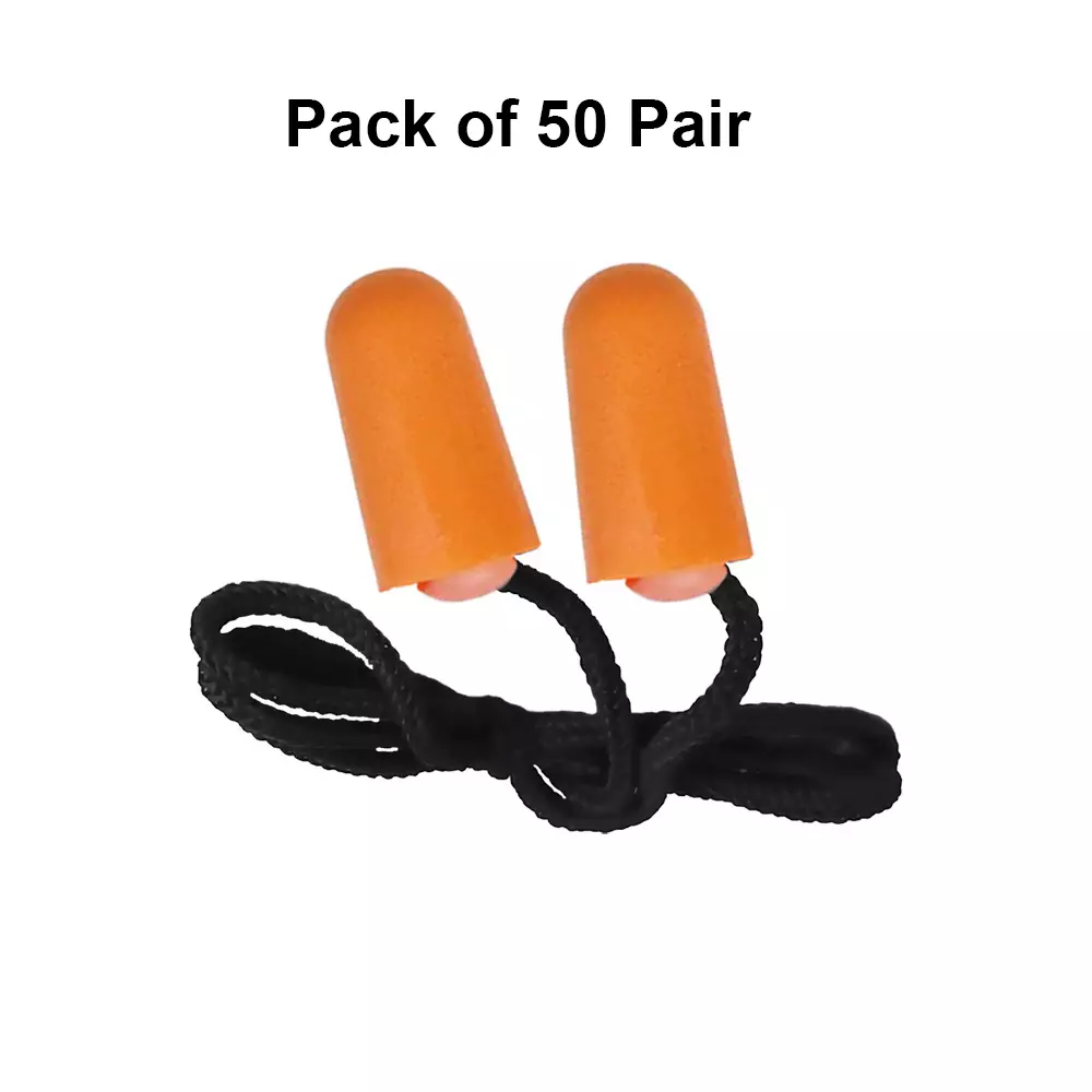 Bison Life Corded 37 dB Disposable PU Ear Plug Orange Polyurethane Foam, EP1112 (Pack of 50 Pairs)