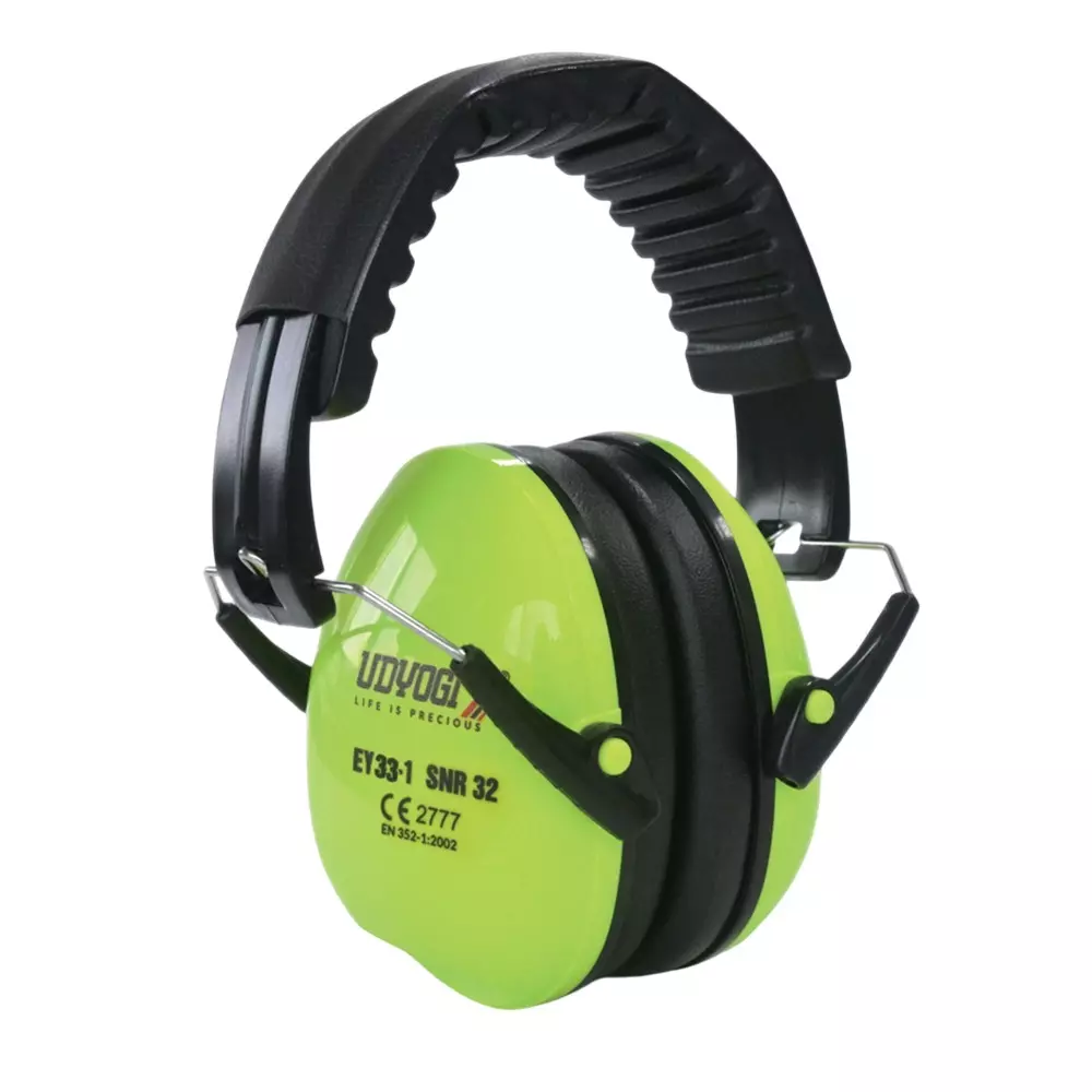 Udyogi Head-Mounted Ear Muff 27 dB SNR Soft & Hygienic Sound Insulation Foam Black & Neon Universal Fit, EY33-1 (E-NEON)