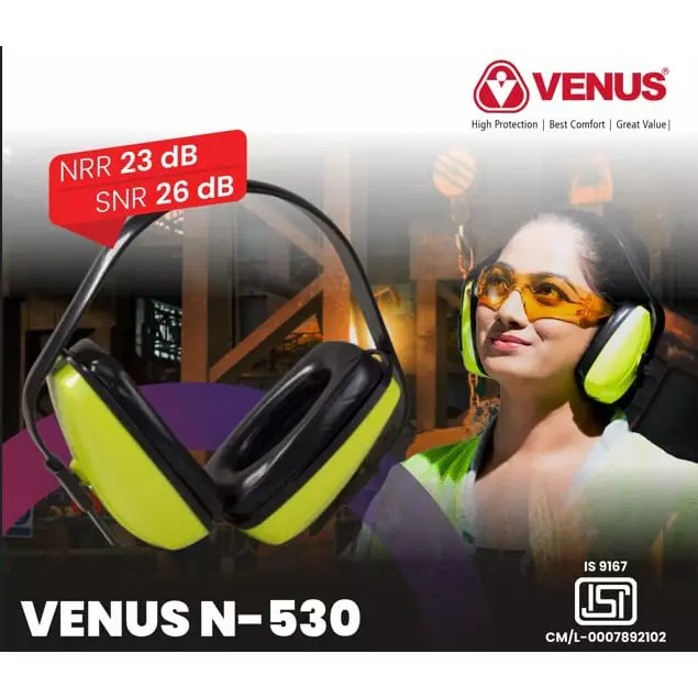 venus-n-530-earmuff-23-db-nrr-and-26-db-snr-adjustable-cushioned-abs-fluorescent-green-free-size-120620101