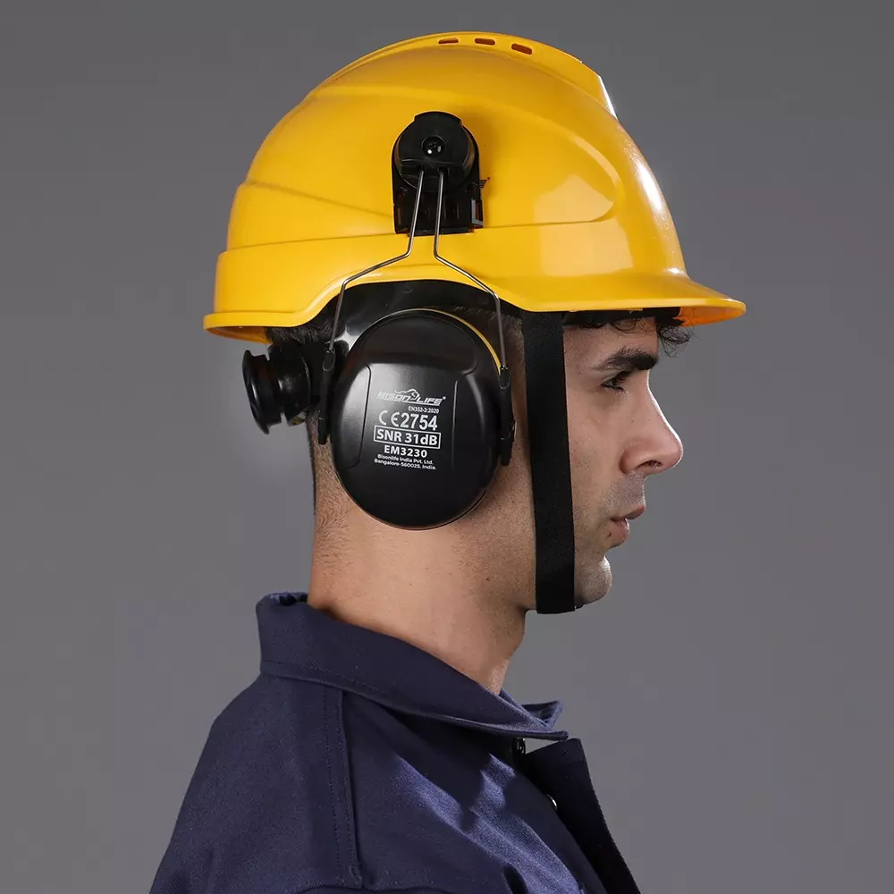 BISON LIFE NoiseGard Helmet Mount Earmuff SNR 31 dB with ABS Cups & Polymer Headband, EM3230