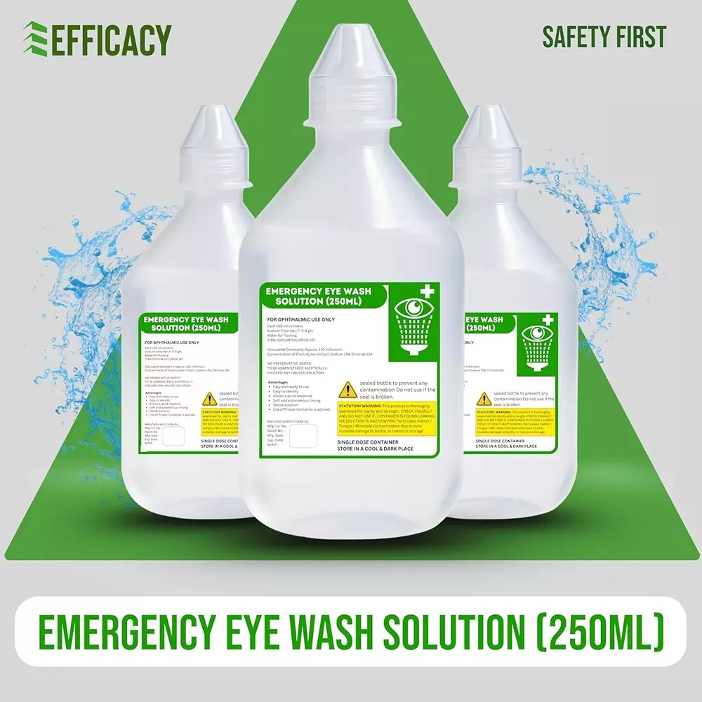 EFFICACY Emergency Eye Wash Solution 250 ml Saline Rinse Sterile Preservative-Free