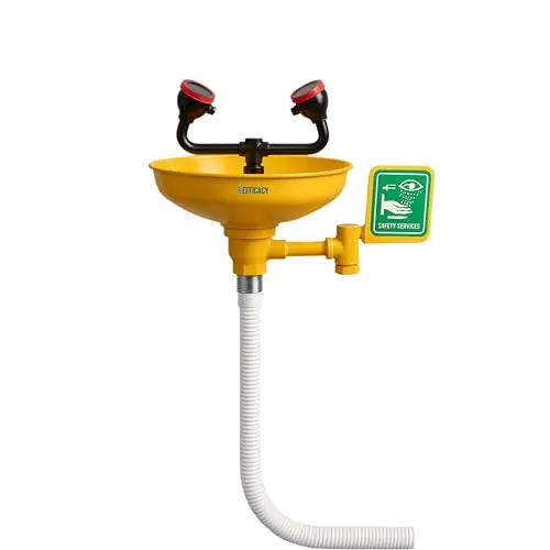 Efficacy Wall Mounted Lab Eye Wash Unit with ABS Bowl & Atomizer, Galvanized Iron Body Oval Shape Painted Finish and Push Valve Operation, WI-LAB/EYEWASH-UNIT