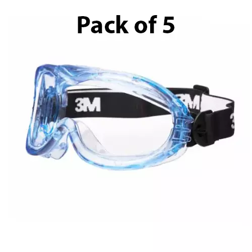 3M Fahrenheit Series Safety Goggles Clear Lens Polycarbonate Anti-Scratch & Anti-Fog Free Size, (Pack of 5)