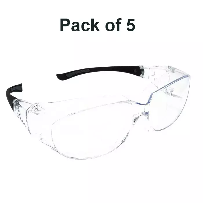 BISON LIFE PrimeX Safety Goggle Anti-Scratch, Anti-Fog Polycarbonate Clear Lens with UV Protection (Pack of 5 Pcs)