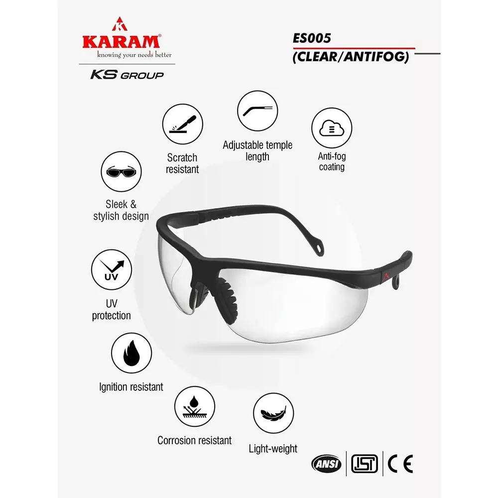 karam-executive-choice-safety-spectacles-polycarbonate-999-uv-protected-scratch-impact-resistant-lens-with-black-frame-es005clearantifog