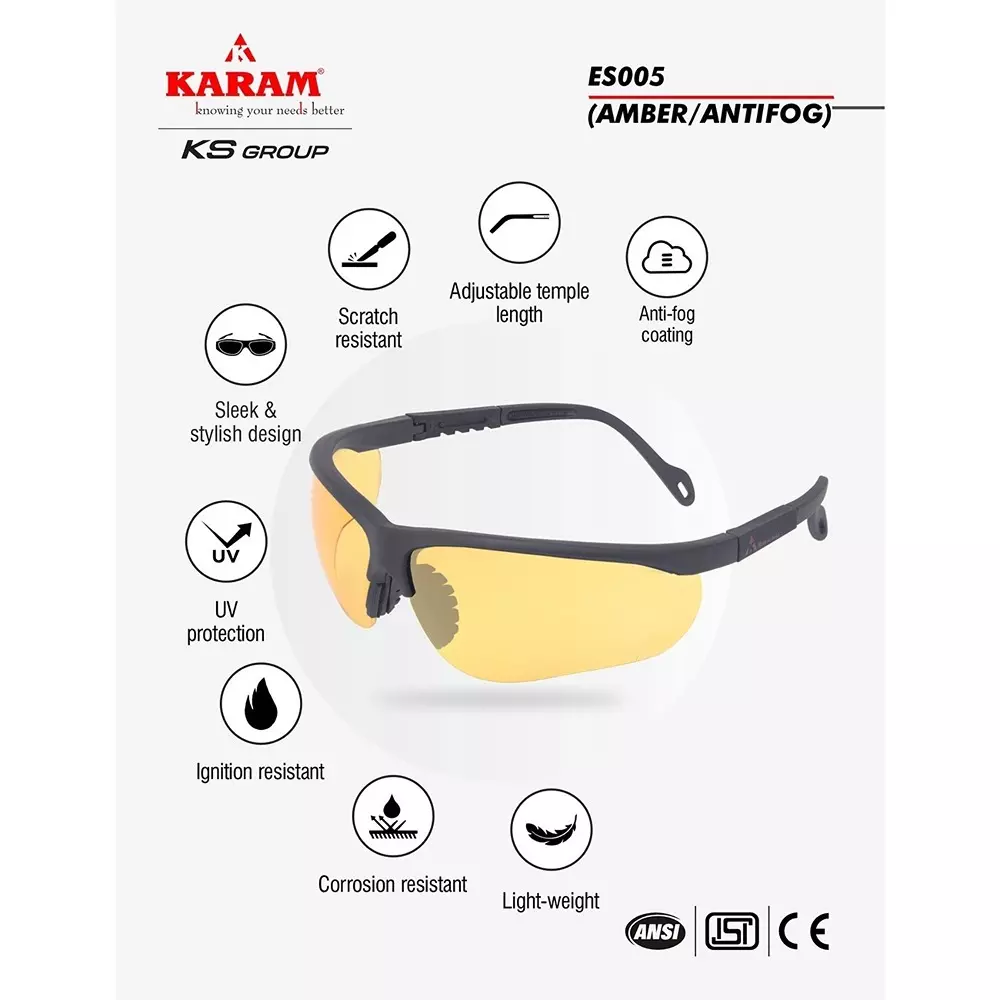 karam-executive-choice-safety-spectacles-polycarbonate-999-uv-protected-scratch-impact-resistant-lens-with-black-frame-es005amberantifog