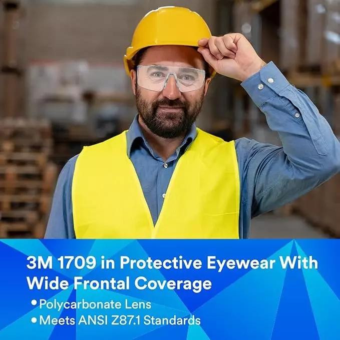 3M Safety Goggle Anti-Fog Lens Transparent Polycarbonate for Laboratory & Industrial Work Use, 1709 IN Plus (Pack of 60 Pcs)