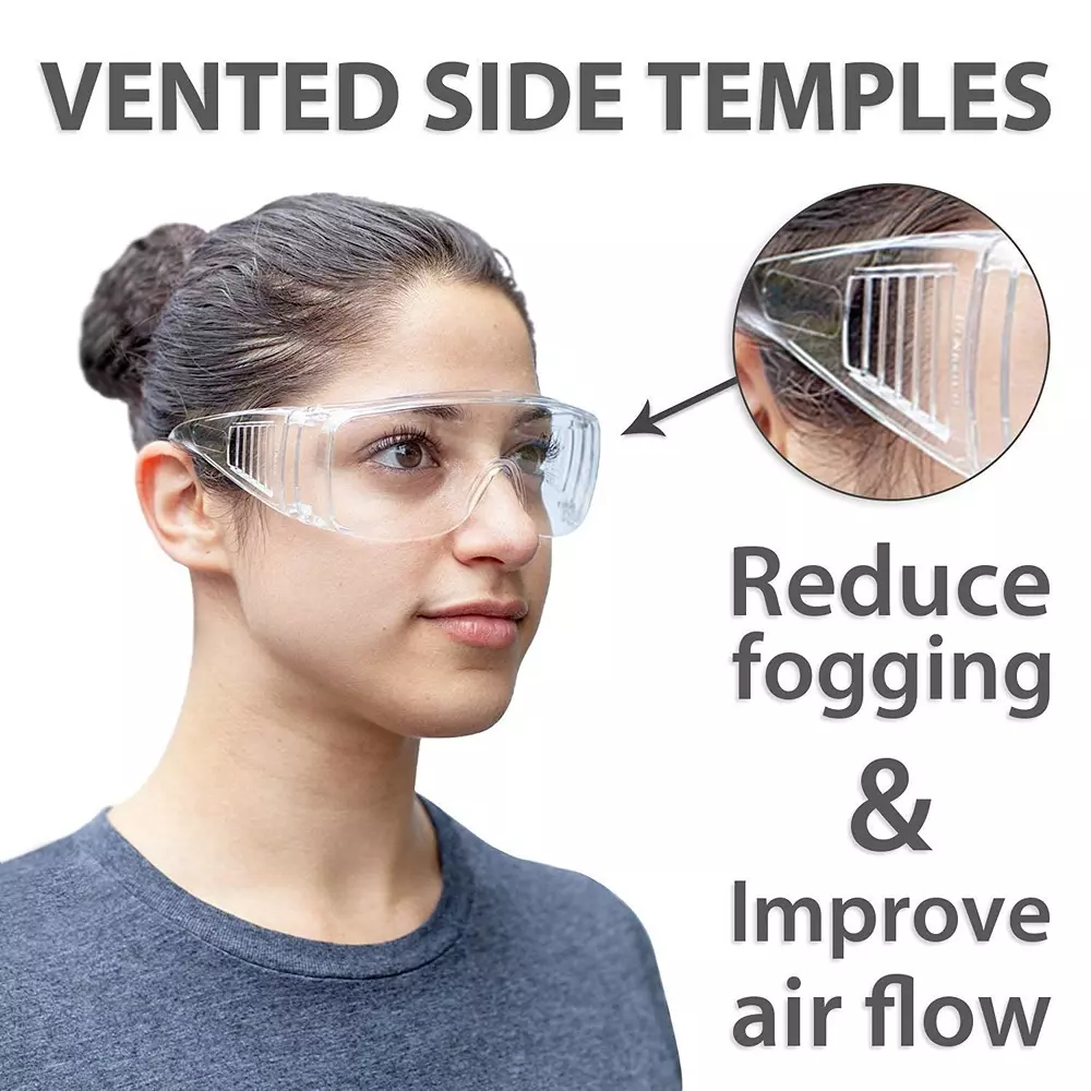 BISON LIFE Safety Glasses Diamont Vented Over, Clear Lens, Clear Temples, Anti-Scratch