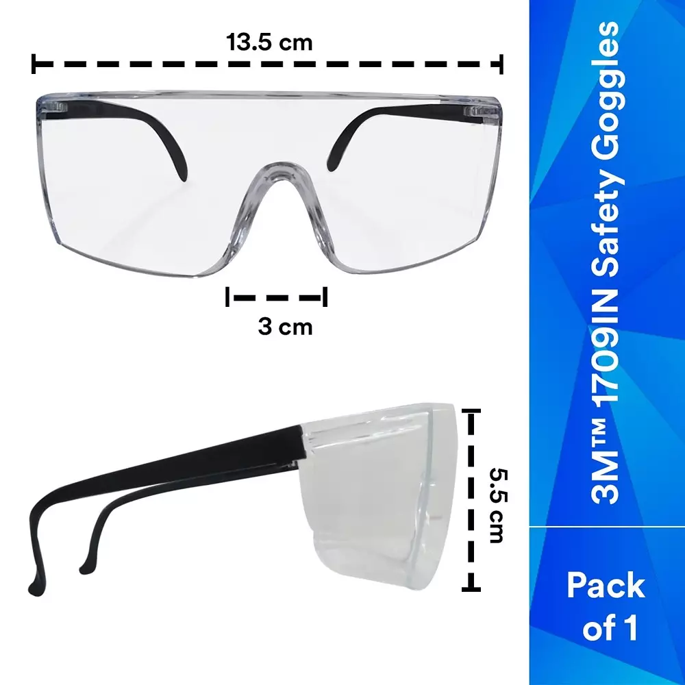 3M Safety Goggle Anti-Fog Lens Transparent Polycarbonate for Laboratory & Industrial Work Use, 1709 IN Plus (Pack of 15 Pcs)