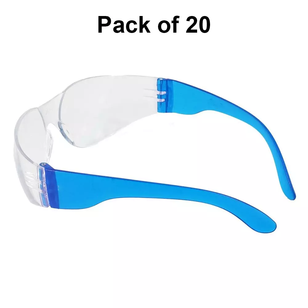 The Mask Lab Safety Goggle Antiscratch Polycarbonate Zero-Power Blue for Industrial Use, EF-ST (Pack of 20 Pcs)
