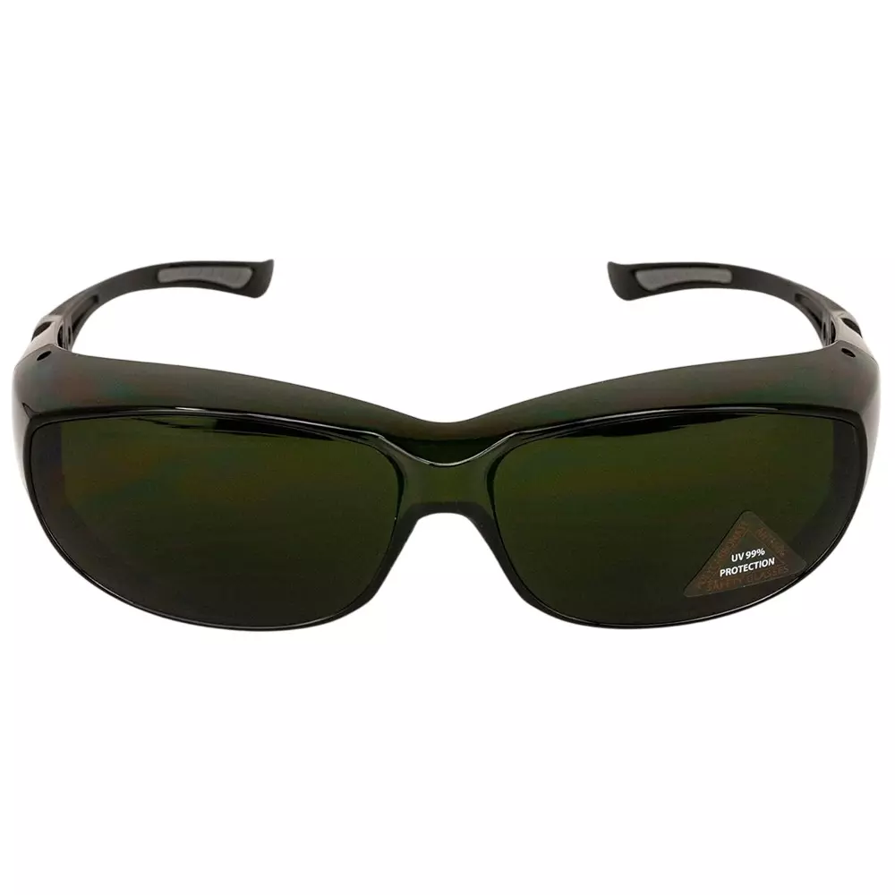 SAFE HANDLER PrimeX IR5 Safety Glasses Rimless Frame Anti-Scratch Anti Fog Wrap Around Lens Polycarbonate Black Dark Green