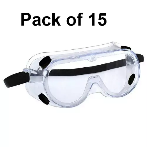 3M Safety Goggle with Wide Coverage Lens Splash Transparent Polycarbonate Universal Nylon for Laboratory & Agriculture Work Use, 1621 (Pack of 15 Pcs)