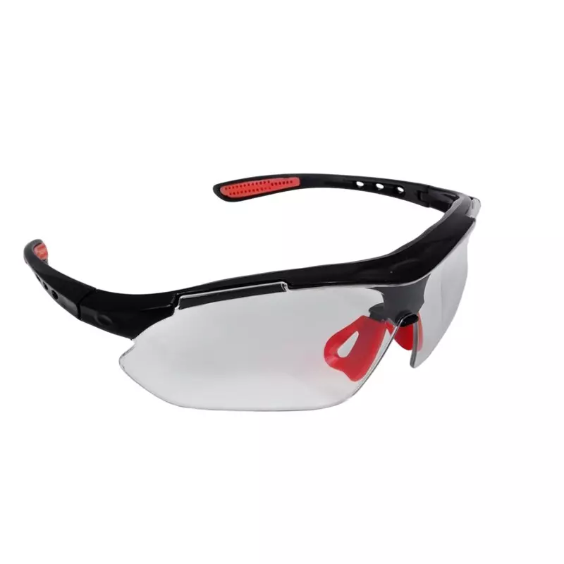 BISON LIFE Safety Glasses Sportzv Clear Lens, Black Frame, Red Soft Rubber Nose Piece & Temples Pads