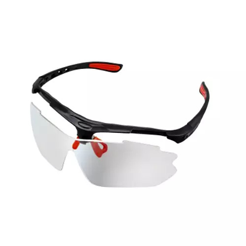 BISON LIFE Safety Glasses Sportzv Clear Lens, Black Frame, Red Soft Rubber Nose Piece & Temples Pads