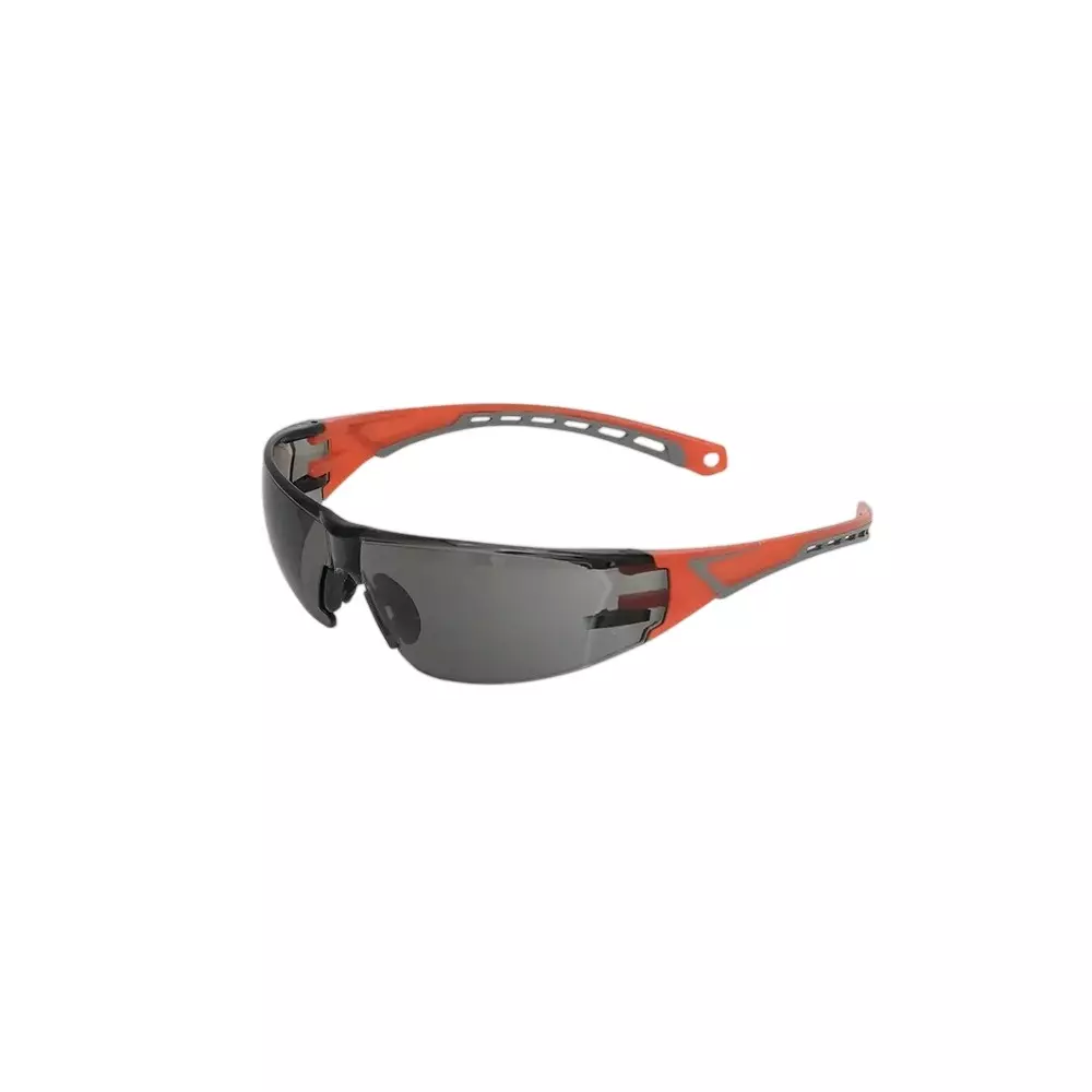 Frontier Eye Protection Safety Goggles Sporty Style Polycarbonate 99% UV Protection Lens with Orange Co-Injected Temples and Soft Adjustable Nosepad, FT111(SMOKE/AF)