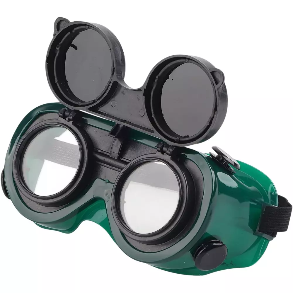 ANGELSAFE Welding Flipup Goggles Plastic, Polycarbonate Body Dark Green Color Free Size Comfortable Fit with Elastic Headband (Pack of 5)