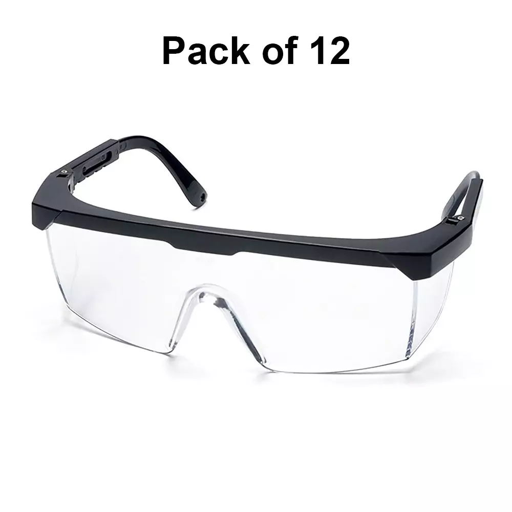 The Mask Lab Safety Goggle Antiscratch Semi Rim Black, EF-72 (Pack of 12 Pcs)