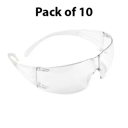 3M Safety Glasses Clear Lens U6 Rated Polycarbonate Anti-Fog & Anti-Scratch Free Size, SF201AF (Pack of 10)