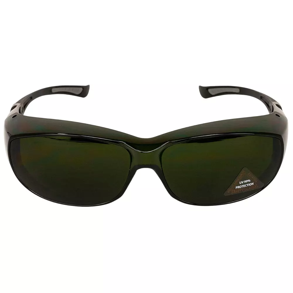 SAFE HANDLER PrimeX IR5 Safety Glasses IR5 Anti-Scratch & Anti Fog Wrap Around Lens, Black & Dark Green