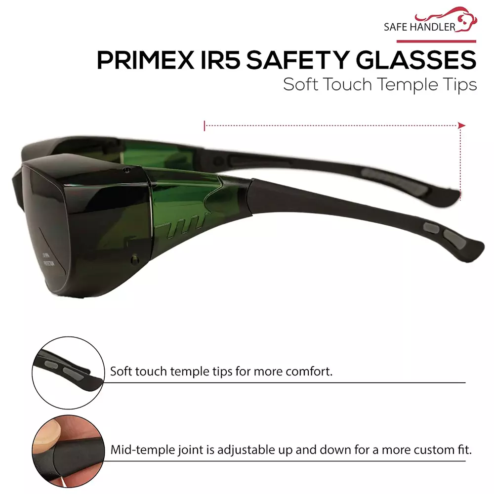 SAFE HANDLER PrimeX IR5 Safety Glasses IR5 Anti-Scratch & Anti Fog Wrap Around Lens, Black & Dark Green