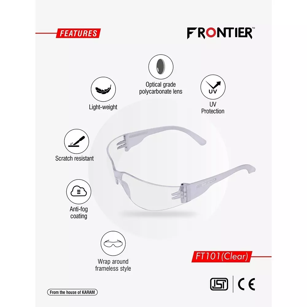 karam-frontier-eye-protection-safety-goggles-polycarbonate-99-uv-protection-and-anti-scratch-coating-lens-with-embedded-nosepad-ft101clear