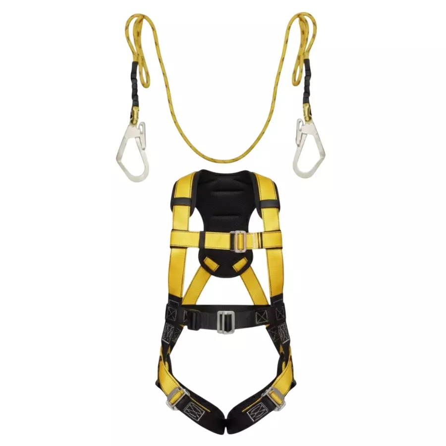 Safetysfs Premium Safety Harness With Double Hook Lanyard Full Body Free Size Polyester & Steel for Industrial & Construction Area Use, SH-1028