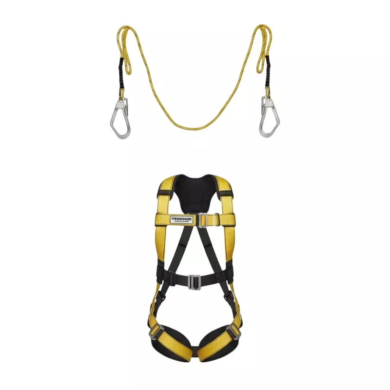 Safetysfs Premium Safety Harness With Double Hook Lanyard Full Body Free Size Polyester & Steel for Industrial & Construction Area Use, SH-1006