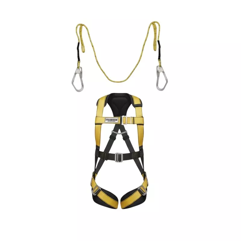 Safetysfs Premium Safety Harness With Double Hook Lanyard Full Body Free Size Polyester & Steel for Industrial & Construction Area Use, SH-1001