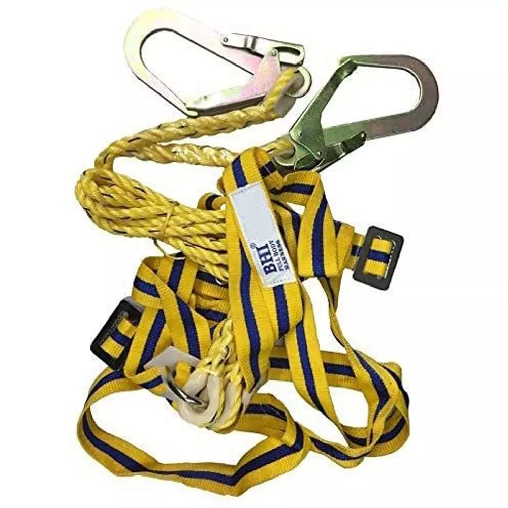bhi-full-body-safety-harness-scaffolding-double-hook-polyster-yellow-free-size-100-kg-load-capacity-for-industrial-construction-area-use-pack-of-4-pcs