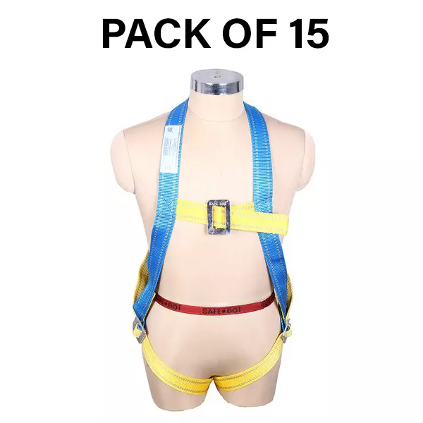 Safe Dot Simple Hook Double Rope Screw Hook Body Harness Polyester Yellow & Blue 801 g for Tree Climbing and Trimming Use, (Pack of 15 Pcs)