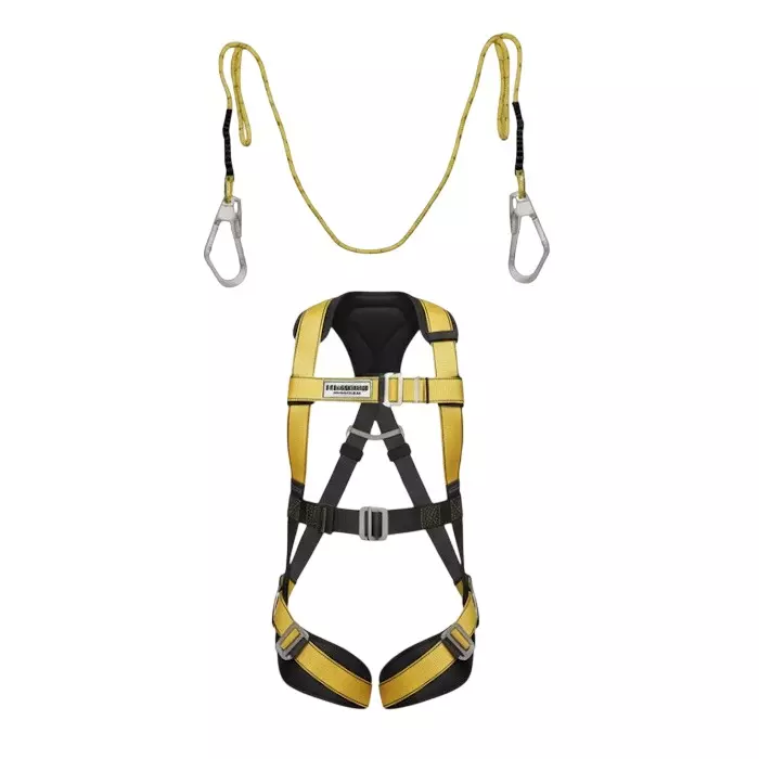 Safetysfs Premium Safety Harness With Double Hook Lanyard Full Body Free Size Polyester & Steel for Industrial & Construction Area Use, SH-1025