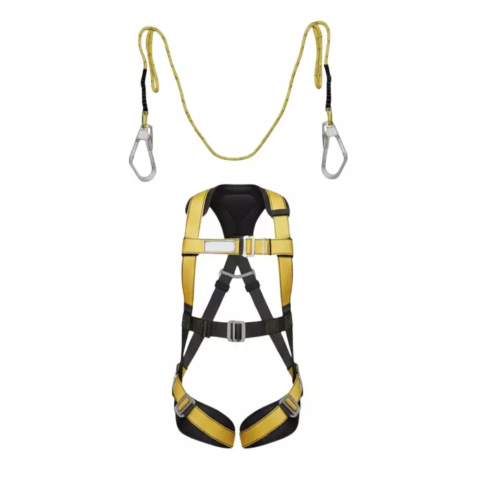 Safetymust Premium Safety Harness With Double Hook Lanyard Full Body Free Size Polyester & Steel for Industrial & Construction Area Use, SH-1026