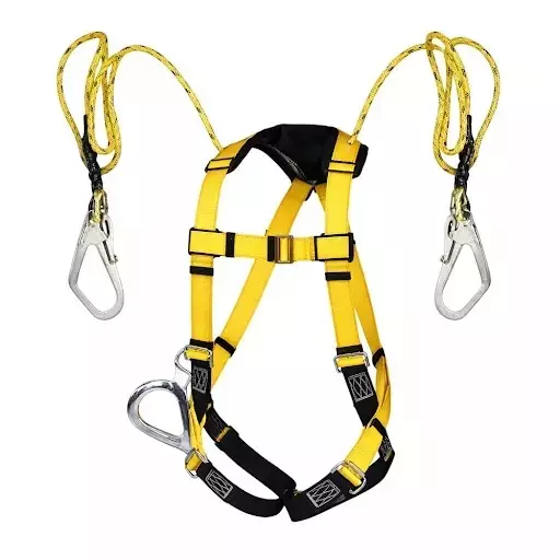 Safetymust Premium Safety Harness With Double Hook Lanyard Full Body Free Size Polyester & Steel for Industrial & Construction Area Use, SH-1020