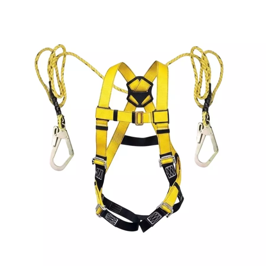 GENERIC Full Body Scaffolding Hook Safety Harness with Double Lanyard Metal, Nylon & Polyester Yellow & Black Free Size