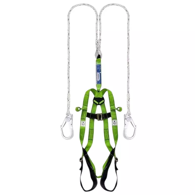 CHANDOK Safety Belt Harness With Energy Absorber Forked Lanyard Polyester Adjustable Fit Yellow And Black Color Suitable for Rock Climbing