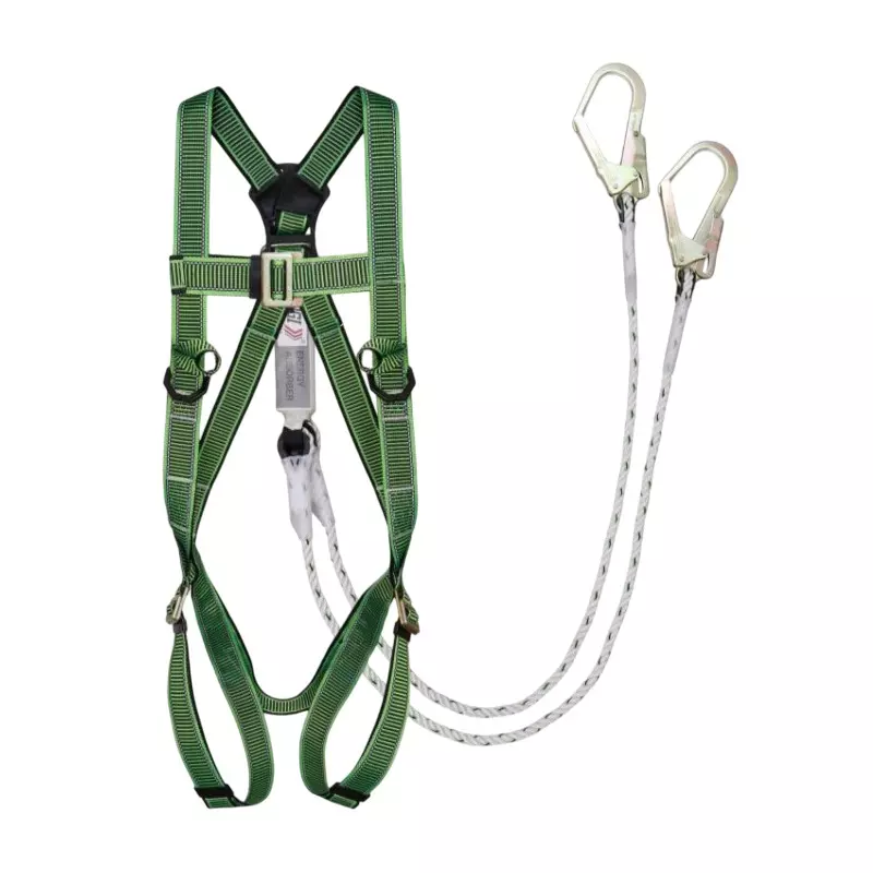 Udyogi Safety Harness Polypropylene Rope Lanyard One Dorsal D-Ring Green, ECO1SHA60
