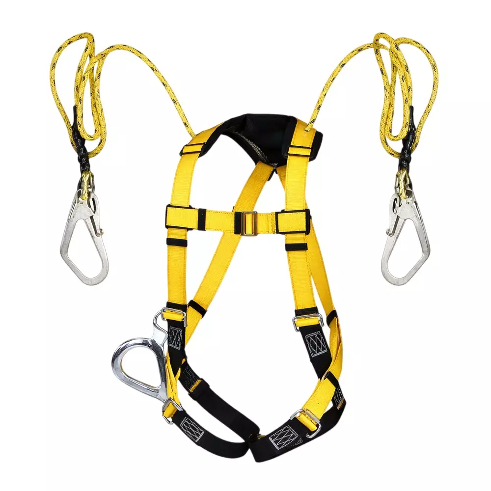 Safetysfs Premium Safety Harness With Double Hook Lanyard Full Body Free Size Polyester & Steel for Industrial & Construction Area Use, SH-1019